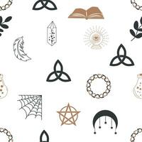 Magic and heaven seamless pattern, with magical elements. Symbols and elements of the witchcraft theme. vector