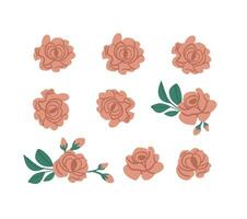 Vector set of pink roses petals isolated on white. Roses clipart