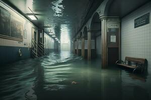 subway flood. post-apocalypse concept. Neural network AI generated photo