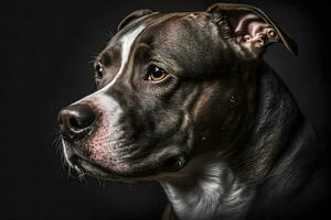 Pitbull dog portrait on black background. Neural network AI generated photo