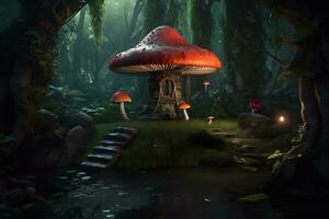 Fantastic world of mushrooms. Neural network AI generated photo