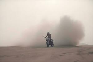 motorcycle in the fog. Neural network AI generated photo