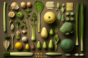 Vegetables different Flat lay. Food concept. Neural network AI generated photo