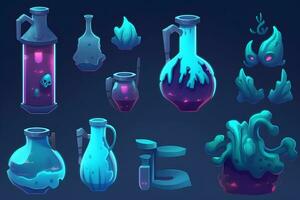 Set of magical potion bottles. Neural network AI generated art photo