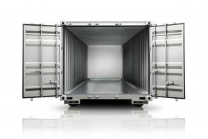 Container, open door, white background. Neural network AI generated photo