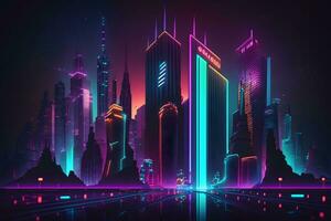 futurista neón paisaje. neural red ai generado foto