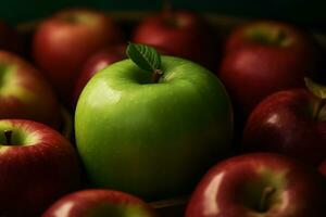 un montón de verde y rojo manzanas antecedentes. neural red ai generado foto