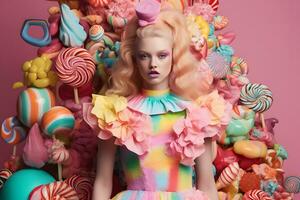 Girl sweet candy modern style. Neural network AI generated photo