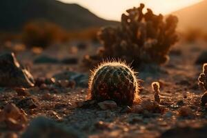 parte superior ver de exótico cactus en desierto. neural red ai generado foto