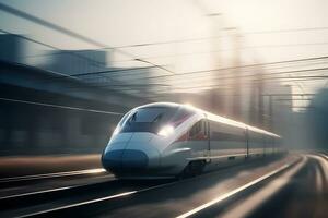 Modern high speed train. Neural network AI generated photo