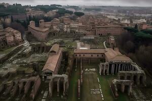 Panorama aerial view of ancient Rome. Neural network AI generated photo