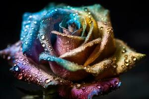 Rainbow rose with dew drops. Neural network AI generated photo