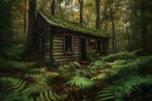 Abandoned cabin in the forest. Neural network AI generated photo