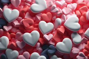 Many small red and pink hearts background. Neural network AI generated photo