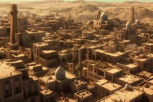 Ancient city in the desert rocks. Neural network AI generated photo