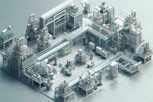 Pharmaceutical production isometric composition. Neural network AI generated photo