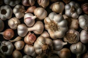 Lots of garlic abstract background. Neural network AI generated photo