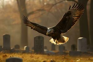 águila a americano cementerio. neural red ai generado foto