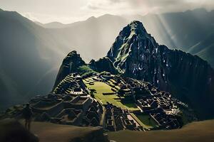 Machu Picchu, a Peruvian Historical Sanctuary. Neural network AI generated photo