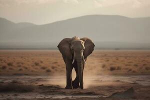 Elephant in the desert. Neural network AI generated photo