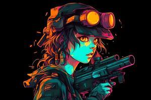 Anime style sniper girl. Neural network AI generated photo