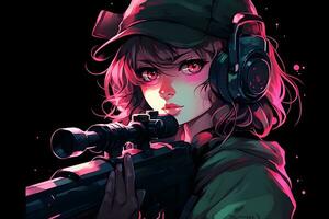 Anime style sniper girl. Neural network AI generated photo