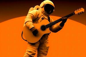 astronauta espacio rock guitarra. neural red ai generado foto