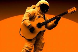 Astronaut space rock guitar. Neural network AI generated photo