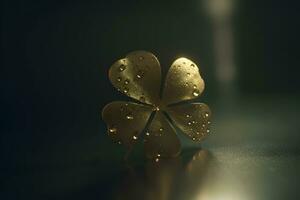 Four-leaf clover with drops. Neural network AI generated photo