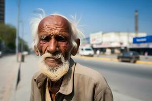 Portrait of an old Hindu man. Neural network AI generated photo