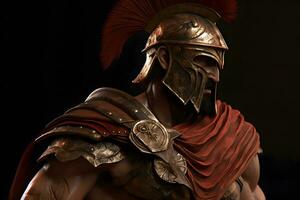ilustración de espartano Rey Leonid en dorado armadura y casco. neural red ai generado foto