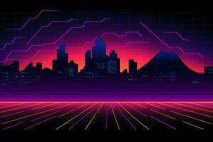 cyberpunk y retro ola estilo futurista noche ciudad. neural red ai generado foto