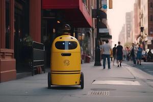 Self-driving delivery robot concept. Neural network AI generated photo