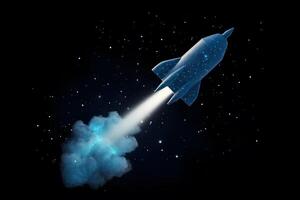 Rocket is flying on the sky,start up concept. Neural network AI generated photo