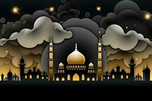 Ramadan Kareem background.Crescent moon at a top of a mosque. Neural network AI generated photo