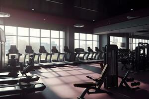 Modern of gym interior with equipment. Sports equipment in the gym. Neural network AI generated photo