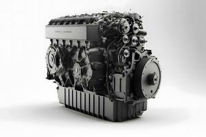 Modern car engine on white background. Neural network generated art photo