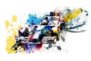 formula one race red car on watercolor rainbow splash, isolated on white. Neural network generated art photo