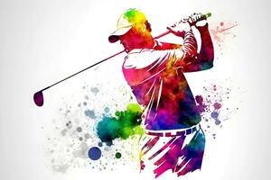 golf jugador con acuarela arco iris chapoteo. neural red generado Arte foto