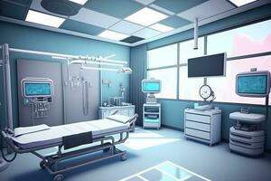 Interior of operating room in modern clinic with computer equipment. Neural network AI generated photo