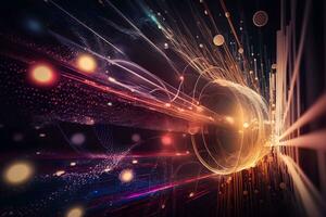 Futuristic technology abstract background with lines for network, big data, data center, server, internet, speed. Abstract neon lights. Neural network AI generated photo