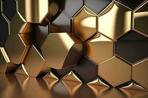 Illustration of shiny honeycomb gold background. Neural network AI generated photo