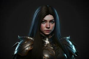 Portrait of a warrior girl in armor. Woman knight. Neural network AI generated photo