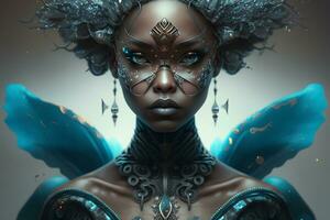 Portrait of a beautiful girl queen of diamonds fantasy dark goddess. Neural network AI generated photo