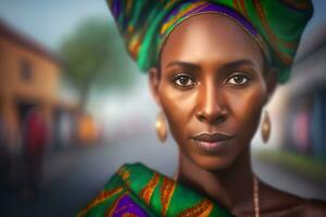 retrato de un hermosa africano mujer. neural red ai generado foto