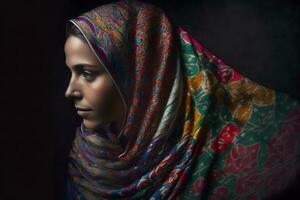 portrait of a Muslim woman in profile. Neural network AI generated photo