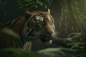 Tiger wild in the jungle. Neural network AI generated photo