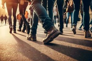 Group of people walking on the crosswalk. Neural network AI generated photo