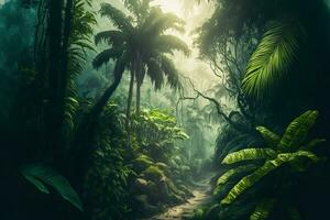 asiático tropical selva selva en tiempo de día. neural red generado Arte foto