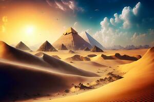 Great pyramids from Giza, Egypt in sunny daytime. Neural network generated art photo